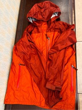 REI 2- Tone Orange Youth Hooded Rain Jacket